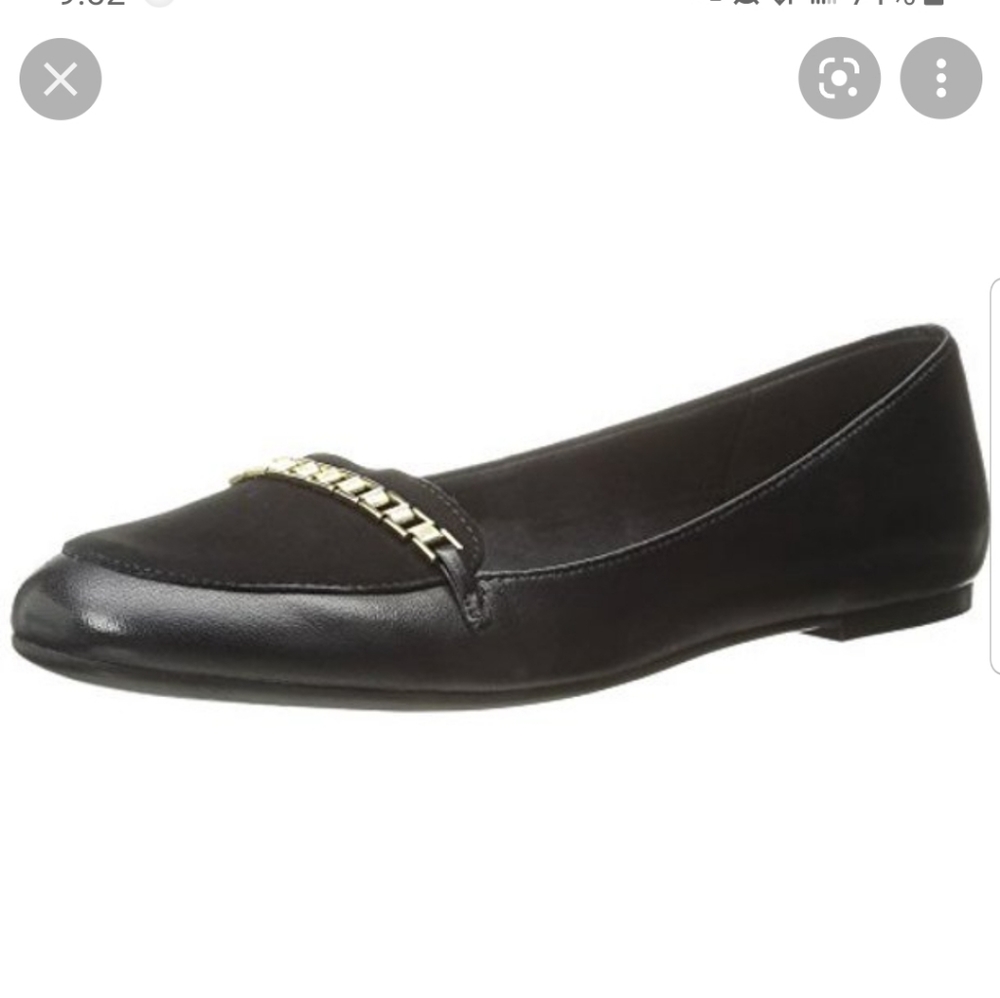 Bella Vita Thora Womens Black Leather Suede Gold Chain Ballet Flats Size 7.5